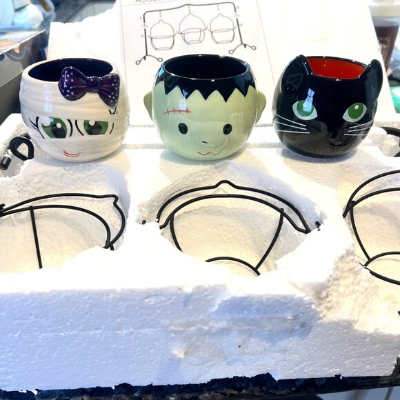 Halloween Bowl Decorations Set 3-Piece Hanging Ramekins with Holder - Picture 2 of 6